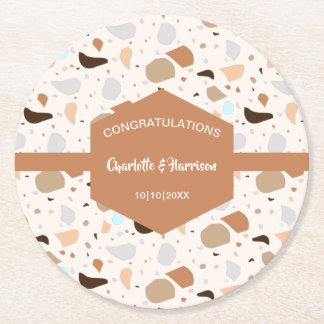 Porta-copo De Papel Redondo Terrazzo Abstrato Earthy Modern