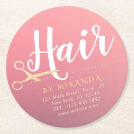 Porta-copo De Papel Redondo Tesoura Rosa Moderno Dourado de Cabeleireiro Maqui