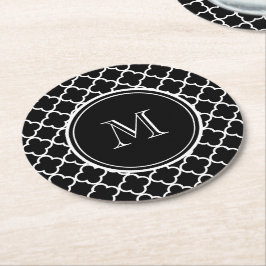 Porta-copo De Papel Redondo Teste padrão branco preto de Quatrefoil, seu