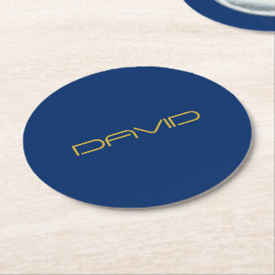 Porta-copo De Papel Redondo Texto Elegante Editável Dourado e Azul Marinho