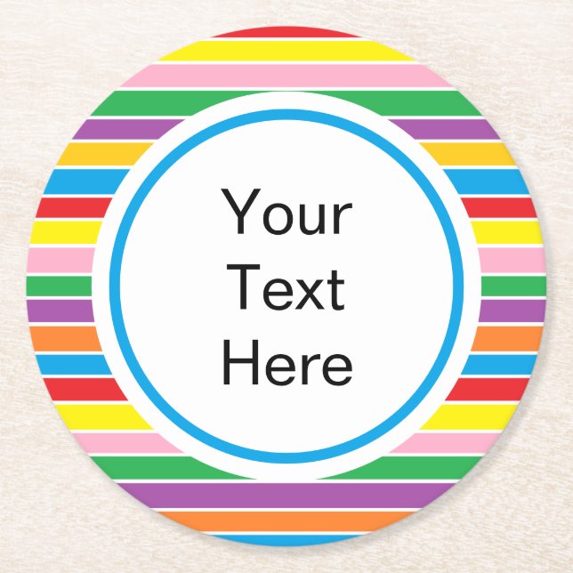 Porta-copo De Papel Redondo Texto Personalizado do Arco-Íris Horizontal (Frente)