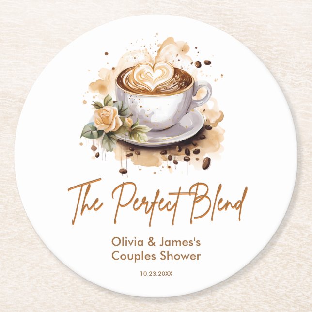 Porta-copo De Papel Redondo The Perfect Blend Coffee Wedding Couples Shower  (Frente)