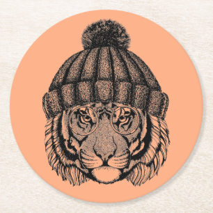 Porta-copo De Papel Redondo Tigre pronto da forma do inverno