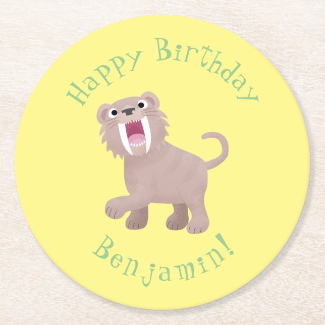 Porta-copo De Papel Redondo Tigre Smilodon de Tigre de Saber (Frente)