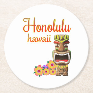 Porta-copo De Papel Redondo Tiki engraçado Honolulu Havaí
