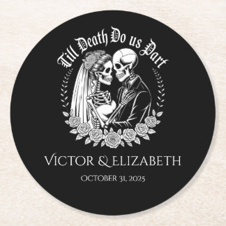 Porta-copo De Papel Redondo Till Death Gothic Skeleton Couple Black Wedding