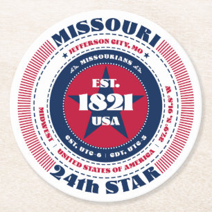 Porta-copo De Papel Redondo Tipografia Azul Vermelho do Missouri