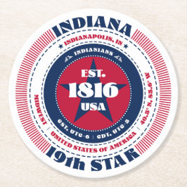 Porta-copo De Papel Redondo Tipografia do Indiana Red White Blue