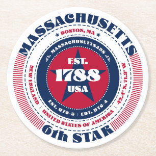 Porta-copo De Papel Redondo Tipografia do Massachusetts Red White Blue