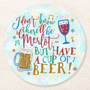 Porta-copo De Papel Redondo Tipografia engraçada da cerveja do vinho do Merlo