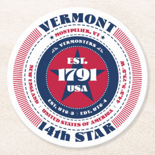 Porta-copo De Papel Redondo Tipografia Vermont Red White Blue