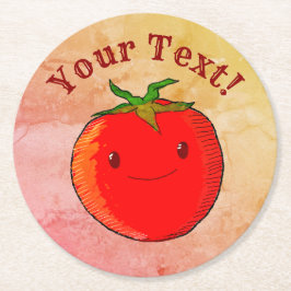 Porta-copo De Papel Redondo Tomate de Cartoon de Estilo de Impressão de Vintag