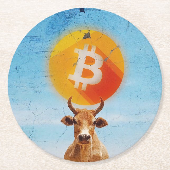 Porta-copo De Papel Redondo Touro Resiliente Bitcoin (Frente)