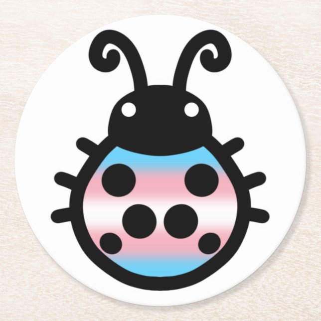 Porta-copo De Papel Redondo Transgender Pride Ladybug Coaster (Frente)