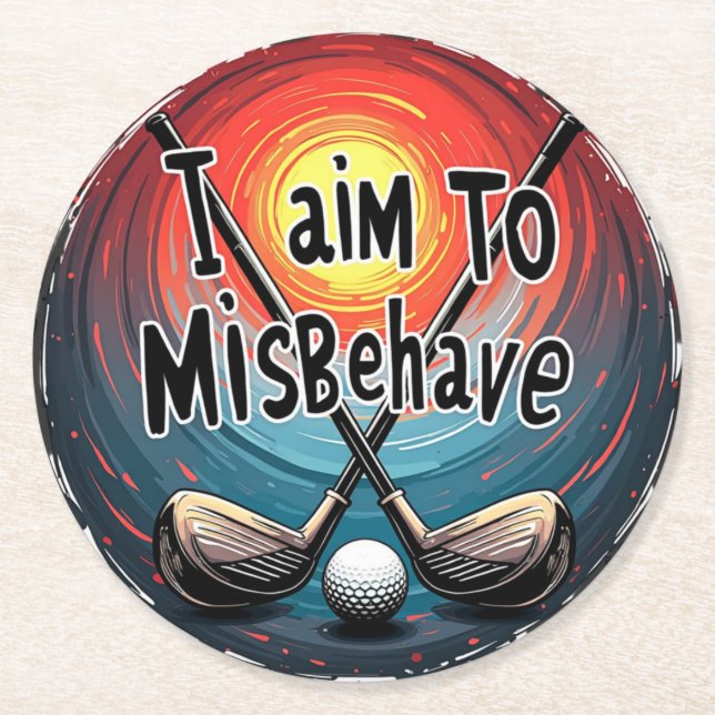 Porta-copo De Papel Redondo Trendy Golf Humor com Clubs e Ball (Frente)