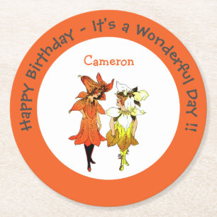 Porta-copo De Papel Redondo Trillium Tiger-Lily Whimsical Flower Party Supply