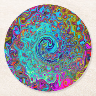 Porta-copo De Papel Redondo Trippy Sky Blue Abstrato Retro Liquid Swirl