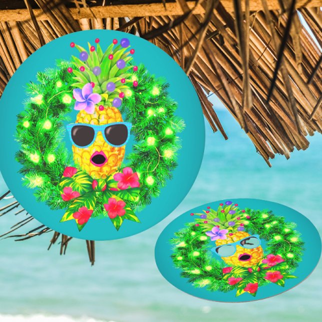 Porta-copo De Papel Redondo Tropical Sassy Singing Lady Pineapple  (Paper coasters for your tropical Christmas party!)