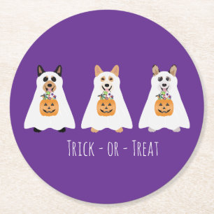 Porta-copo De Papel Redondo Truque Ou Tratar Cães Fantasmas De Corgi Halloween