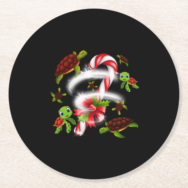 Porta-copo De Papel Redondo Turtle Gift | Doces de Tartaruga Doce Natal (Frente)