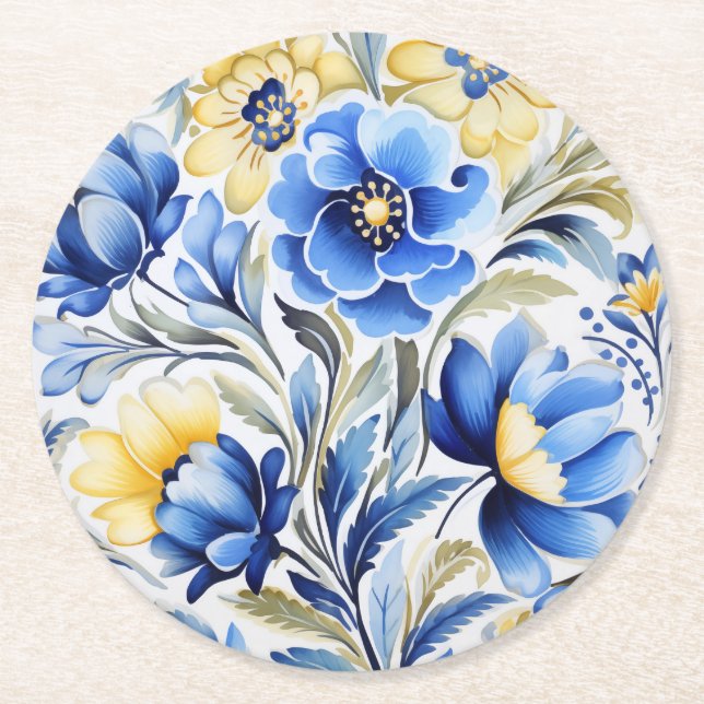 Porta-copo De Papel Redondo Ukrainian folk art pattern (Frente)