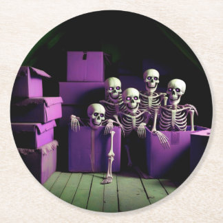 Porta-copo De Papel Redondo Um aglomerado de Skeletons Spooky em roxo! porta-c