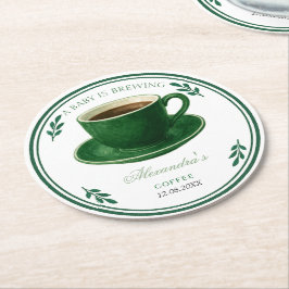 Porta-copo De Papel Redondo Um Bebê Está Preparando Xícara de Café Chá de Bebê