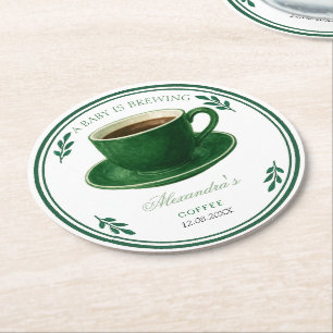 Porta-copo De Papel Redondo Um Bebê Está Preparando Xícara de Café Chá de Bebê