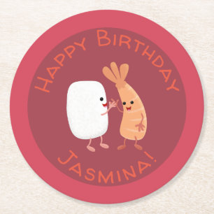 Porta-copo De Papel Redondo Um desenho animado de amigos de camarão de arroz d