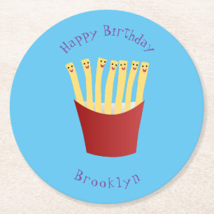 Porta-copo De Papel Redondo Um desenho animado de comida rápida, chamado kawai