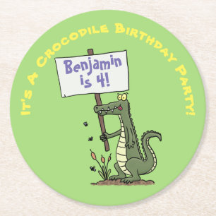 Porta-copo De Papel Redondo Um desenho animado de humor crocodilo verde, bonit