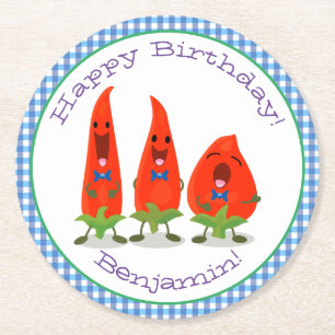 Porta-copo De Papel Redondo Um desenho animado de pimentões cantando pimentões