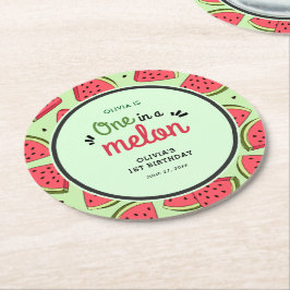 Porta-copo De Papel Redondo Um no primeiro aniversario Melon Summer Watermelon