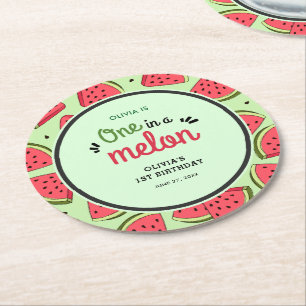 Porta-copo De Papel Redondo Um no primeiro aniversario Melon Summer Watermelon