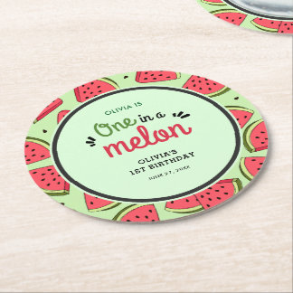 Porta-copo De Papel Redondo Um no primeiro aniversario Melon Summer Watermelon