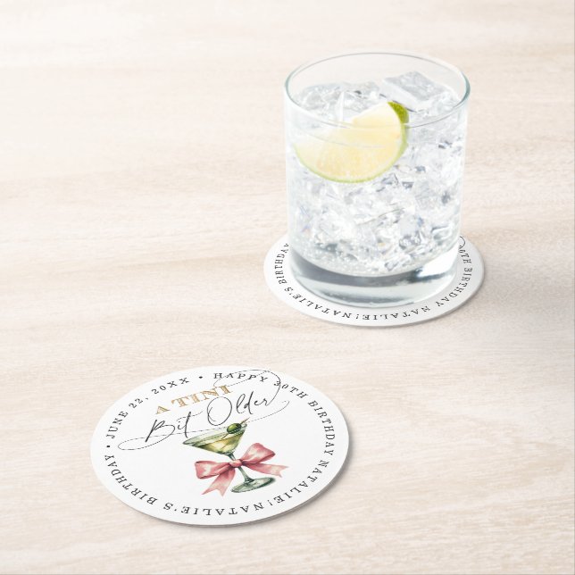 Porta-copo De Papel Redondo Um Tini Bit Antigo Martini Arco Rosa Aniversário (Insitu)