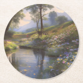 Porta-copo De Papel Redondo Uma bela paisagem fluvial de verão