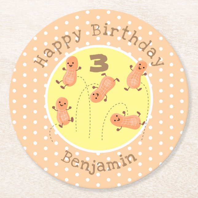 Porta-copo De Papel Redondo Uma ilustração de desenho animado de amendoins de  (Frente)