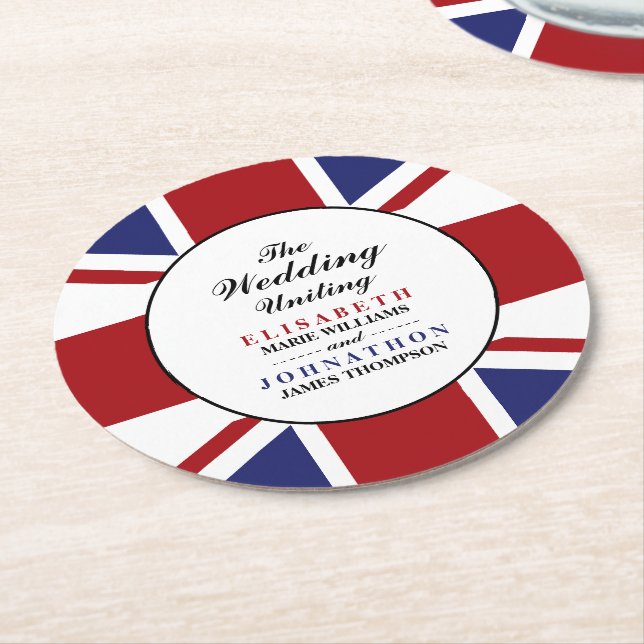 Porta-copo De Papel Redondo Union Jack Flag British Wedding (Angulado)