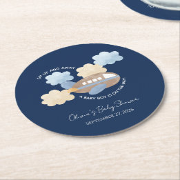 Porta-copo De Papel Redondo Up Up and Away Watercolor Airplane Boy Baby Shower