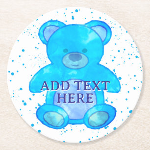 Porta-copo De Papel Redondo Urso Bebê Escuro em Texto Personalizado Azul