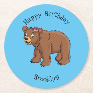 Porta-copo De Papel Redondo Urso bonito com ilustração de desenho animado de