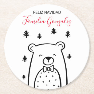 Porta-copo De Papel Redondo Urso Branco na Floresta de Férias