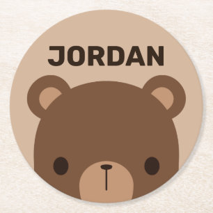 Porta-copo De Papel Redondo Urso Castanho Bonito com Nome Personalizado