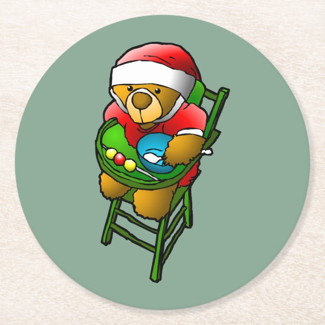 Porta-copo De Papel Redondo Urso de Natal (Frente)