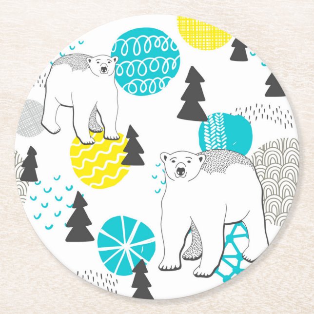 Porta-copo De Papel Redondo Urso polar (Frente)