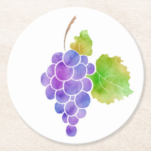 Porta-copo De Papel Redondo Uvas de Aquarela
