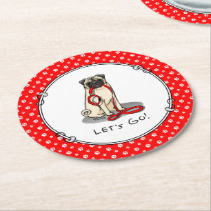 Porta-copo De Papel Redondo Vamos! (caminhada) Cachorro-Pug (desmazelado claro
