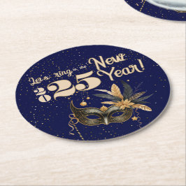 Porta-copo De Papel Redondo Vamos da festa de Ano Novo Azul Glamoroso