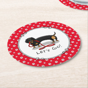 Porta-copo De Papel Redondo Vamos! Dachshund (preto e bronzeado)